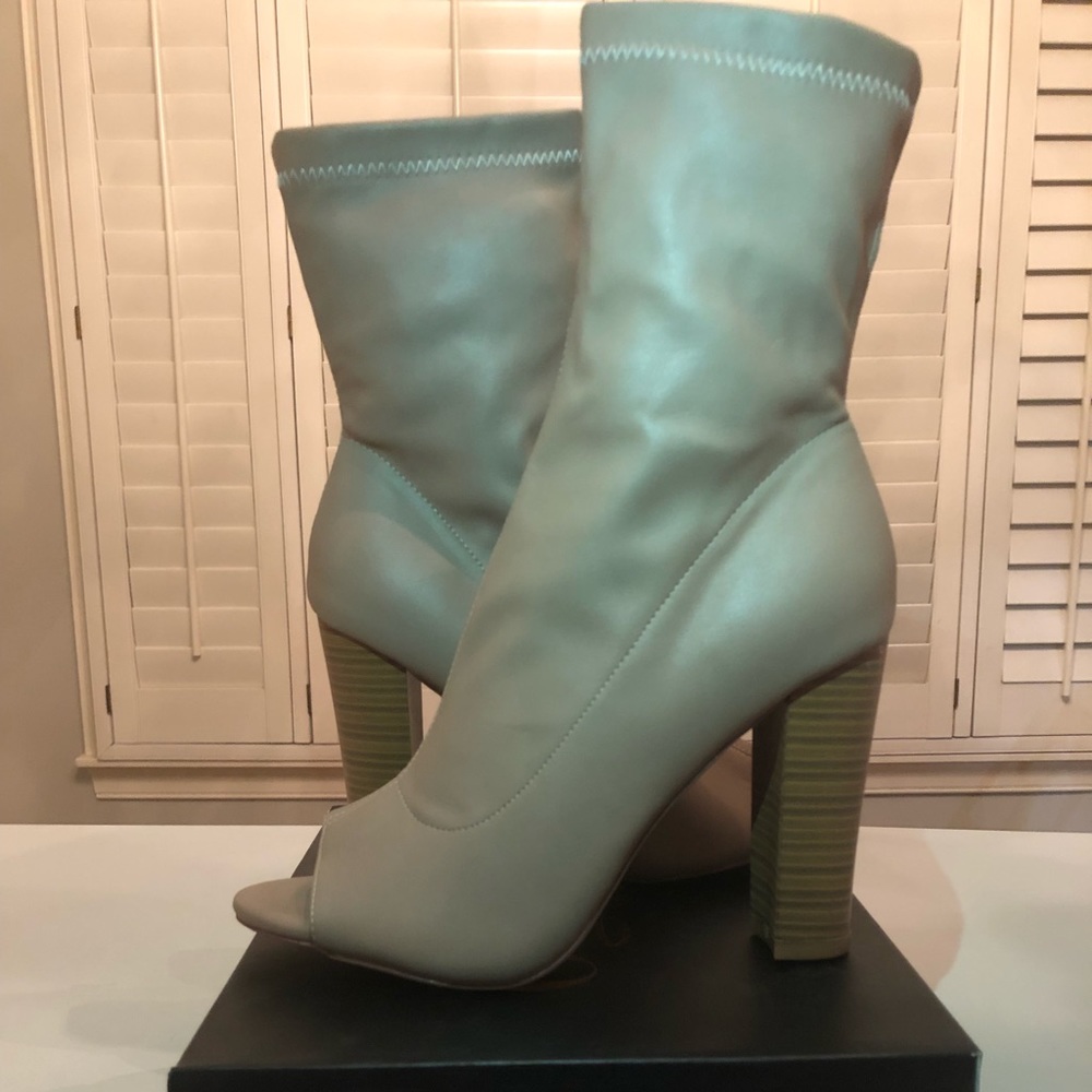 Olivia Jaymes Open Toe Taupe Heel Ankle Boot
